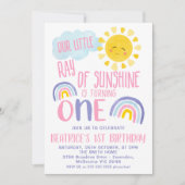 Paarse roze kleine straal van de zon 1e verjaardag kaart (Voorkant)