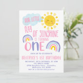 Paarse roze kleine straal van de zon 1e verjaardag kaart (Staand voorkant)