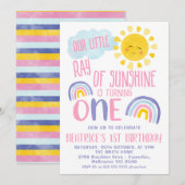 Paarse roze kleine straal van de zon 1e verjaardag kaart (Voorkant / Achterkant)