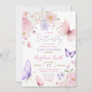 Paarse & Roze Kleine Vlinder Bloemachtige Baby Sho Kaart