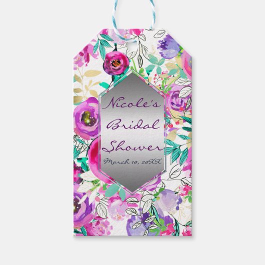 Paarse roze kleurrijke moderne Floral bruiloft Cadeaulabel (Voorkant)
