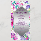 Paarse roze kleurrijke moderne Floral Wedding Menu (Voorkant / Achterkant)