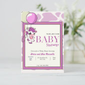 Paarse Roze Koe met Ballon baby shower Kaart (Staand voorkant)