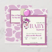 Paarse Roze Koe met Ballon baby shower Kaart (Voorkant / Achterkant)