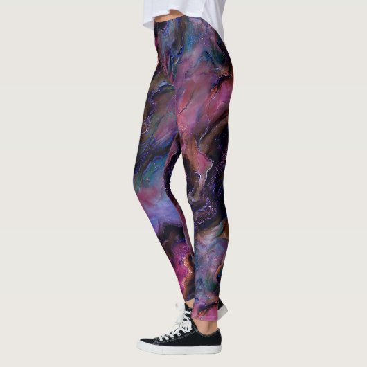 Paarse Roze Kosmisch Marmer Leggings (Links)