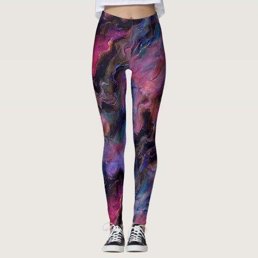 Paarse Roze Kosmisch Marmer Leggings (Voorkant)