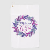 Paarse Roze Krans 65e Verjaardag Golfhanddoek (Voorkant)