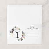 Paarse roze krans bruiloft gevouwen plaats kaart plaatskaartje (Buitenkant ongevouwen)