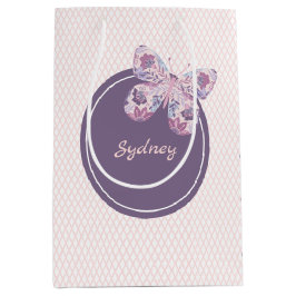Paarse Roze Lattice Pattern Gepersonaliseerde Vlin Medium Cadeauzakje