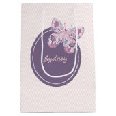 Paarse Roze Lattice Pattern Gepersonaliseerde Vlin Medium Cadeauzakje (Achterkant)