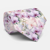 Paarse Roze Lavendel Lichtblauwe Pastel Orchideeën Stropdas (Opgerold)