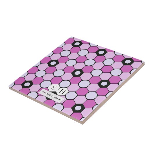 Paarse, roze, lavendere hexagons en cirkels patroo tegeltje (Zijkant)