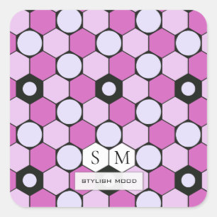 Paarse, roze, lavendere hexagons en cirkels patroo vierkante sticker