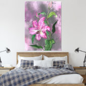 Paarse Roze Lelie Bloemen Canvas Print (Insitu (Slaapkamer))