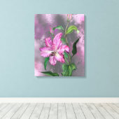 Paarse Roze Lelie Bloemen Canvas Print (Insitu (Houten vloer))