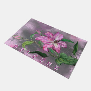 Paarse Roze Lelie Bloemen Deurmat Welkomsttekst