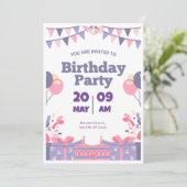 Paarse & Roze Leuke Verjaardagsfeestuitnodiging Kaart (Staand voorkant)