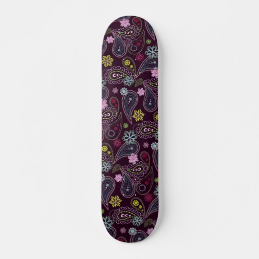 Paarse roze lichtblauwe Indische Floral Paisley Ar Persoonlijk Skateboard (Voorkant)