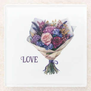 Paarse Roze Liefdesbloemen Glazen Onderzetter