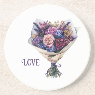 Paarse Roze Liefdesbloemen Zandsteen Onderzetter