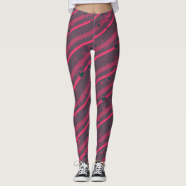Paarse & roze lijnen & harten leggings