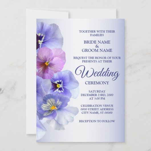 Paarse roze Lila Pansy Floral Rustic Wedding Kaart (Voorkant)