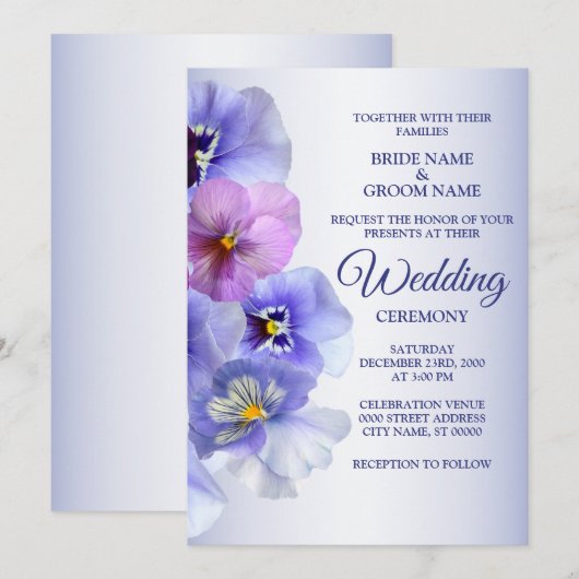 Paarse roze Lila Pansy Floral Rustic Wedding Kaart (Voorkant / Achterkant)