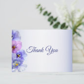 Paarse roze Lila Pansy Floral Wedding Bedankkaart (Staand voorkant)