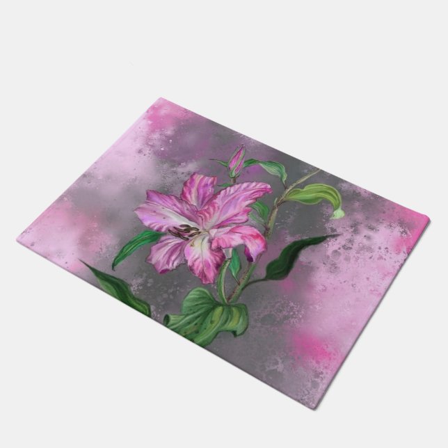 Paarse roze Lily Flower Doormat Painting Deurmat (Schuin)