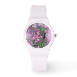 Paarse roze Lily Flower Watch Lilies Painting Horloge