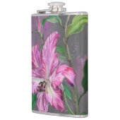 Paarse roze Lily Flowers Lilies schilderen Heupfles (Links)