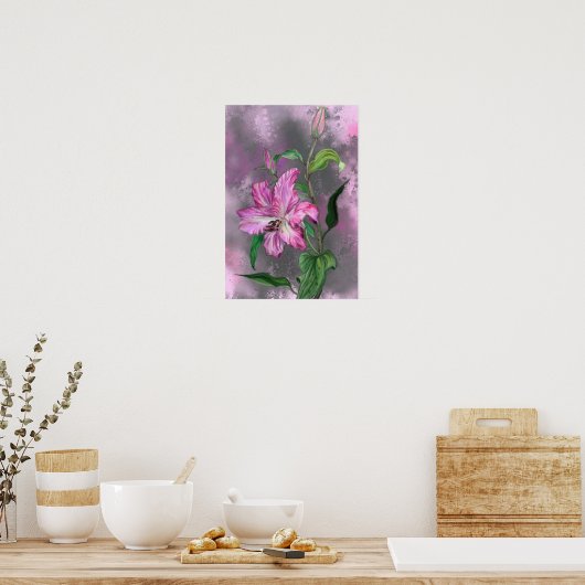 Paarse roze Lily Flowers Poster schilderen (Keuken)