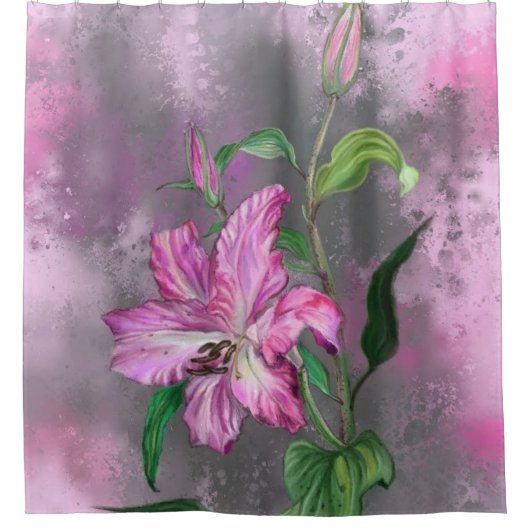 Paarse roze Lily Flowers Shower Curtain Lilies Douchegordijn (Voorkant)