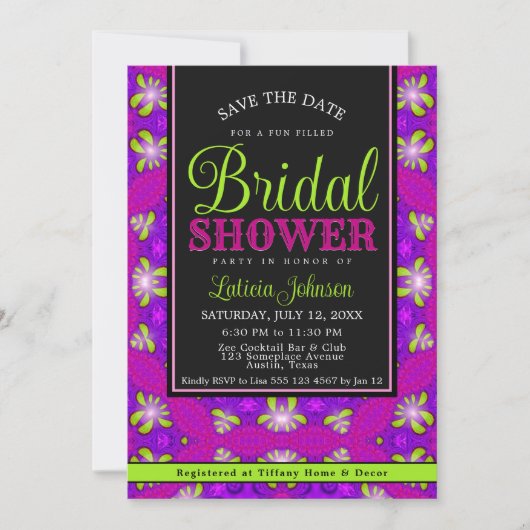 Paarse Roze Lime Groen Modern Vrijgezellenfeest Kaart (Voorkant)