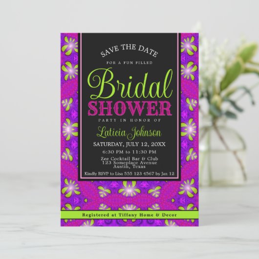 Paarse Roze Lime Groen Modern Vrijgezellenfeest Kaart (Staand voorkant)