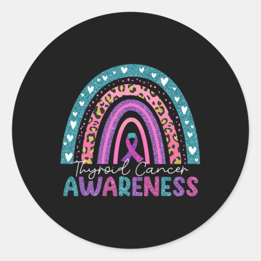 Paarse Roze Lint Regenboog Schildklierkanker Aware Ronde Sticker (Voorkant)