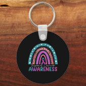 Paarse Roze Lint Regenboog Schildklierkanker Aware Sleutelhanger (Voorkant)