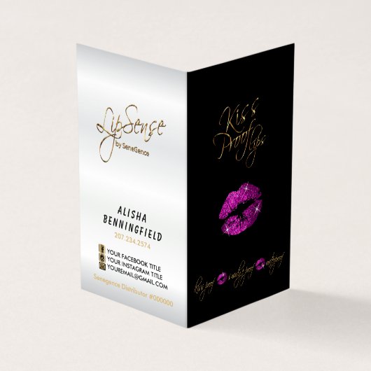 Paarse roze Lips en zwarte Instructies - Satin Visitekaartje (Buitenkant)