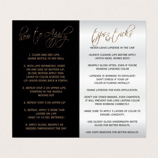 Paarse roze Lips en zwarte Instructies - Satin Visitekaartje (Binnenkant ongevouwen)
