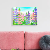Paarse Roze Lupines Waterverf Bloemen Canvas Afdruk (Insitu (Woonkamer))