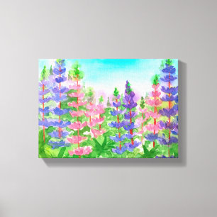 Paarse Roze Lupines Waterverf Bloemen Canvas Afdruk