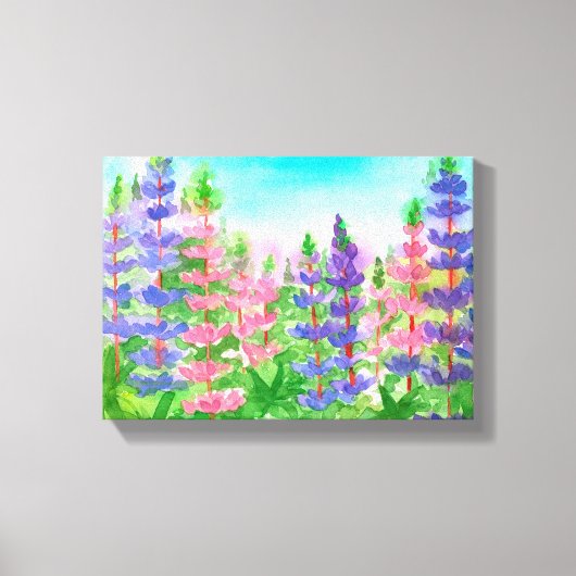 Paarse Roze Lupines Waterverf Bloemen Canvas Afdruk (Voorkant)