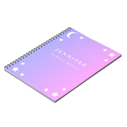 Paarse roze maan & stervormige laptop notitieboek (Linkerzijde)