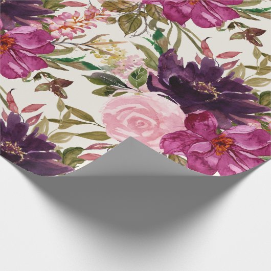Paarse roze magenta Waterverf Floral Cadeaupapier (Hoek)