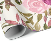 Paarse roze magenta Waterverf Floral Cadeaupapier (Rol Hoek)