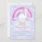 Paarse Roze Magisch Jaar Eenhoorn 1e Verjaardag Kaart (Voorkant)