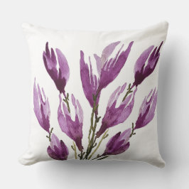 Paarse Roze Magnolia Bloemen Waterverf Kussen