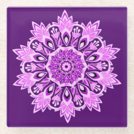 Paarse roze Mandala Boho drank Glazen Onderzetter