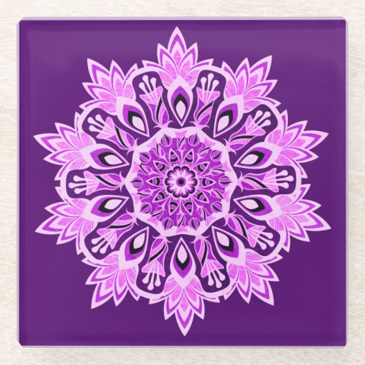 Paarse roze Mandala Boho drank Glazen Onderzetter (Voorkant)