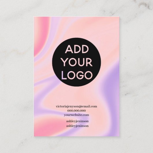 Paarse roze marmer regenboogscript oorscherm visitekaartje (Achterkant)